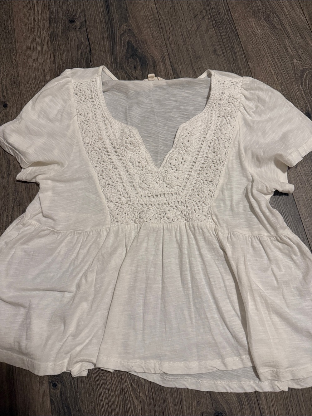 Lucky Brand Cream Crochet-Front Peplum Tunic